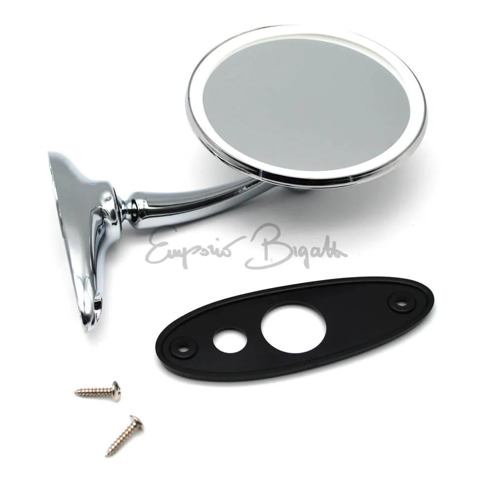 Specchio Retrovisore Tondo Piatto Cromato braccio lungo a vite | Fiat 500 N D F L R |